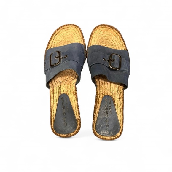 André Assous Blue Gray Leather Jute Slide with Silver Hardware - Picture 1 of 4